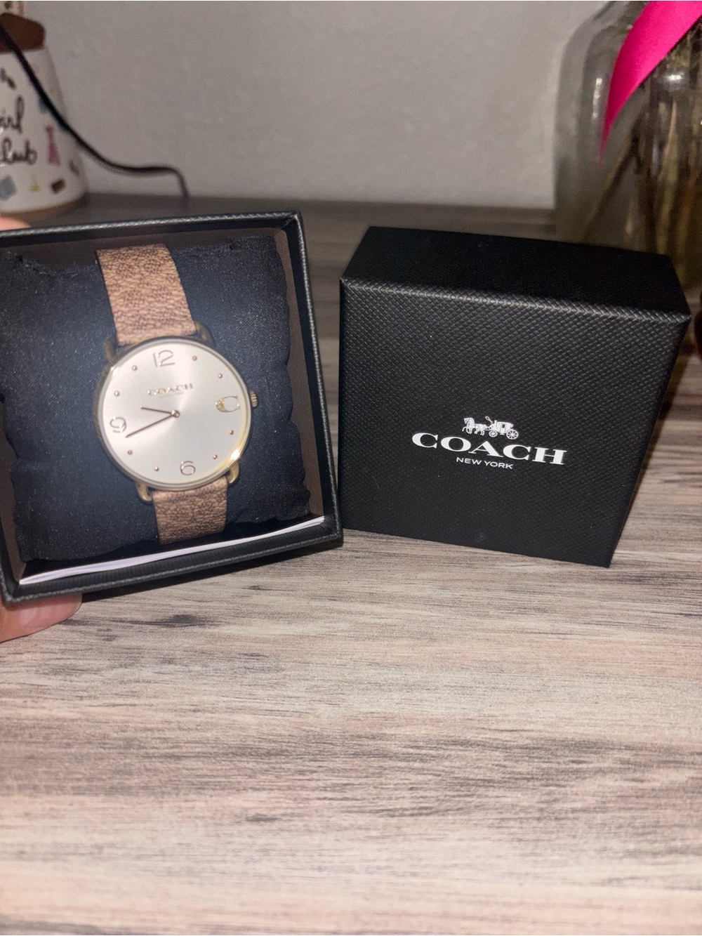 COACH Gold Tone Watch with Brown Signature Strap